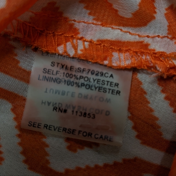 41 Hawthorn Orange and White Sheer Top Elbow Length - Picture 10 of 15